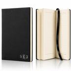 Black & Silver Journal with Black Satin Bookmark with Script Monogram