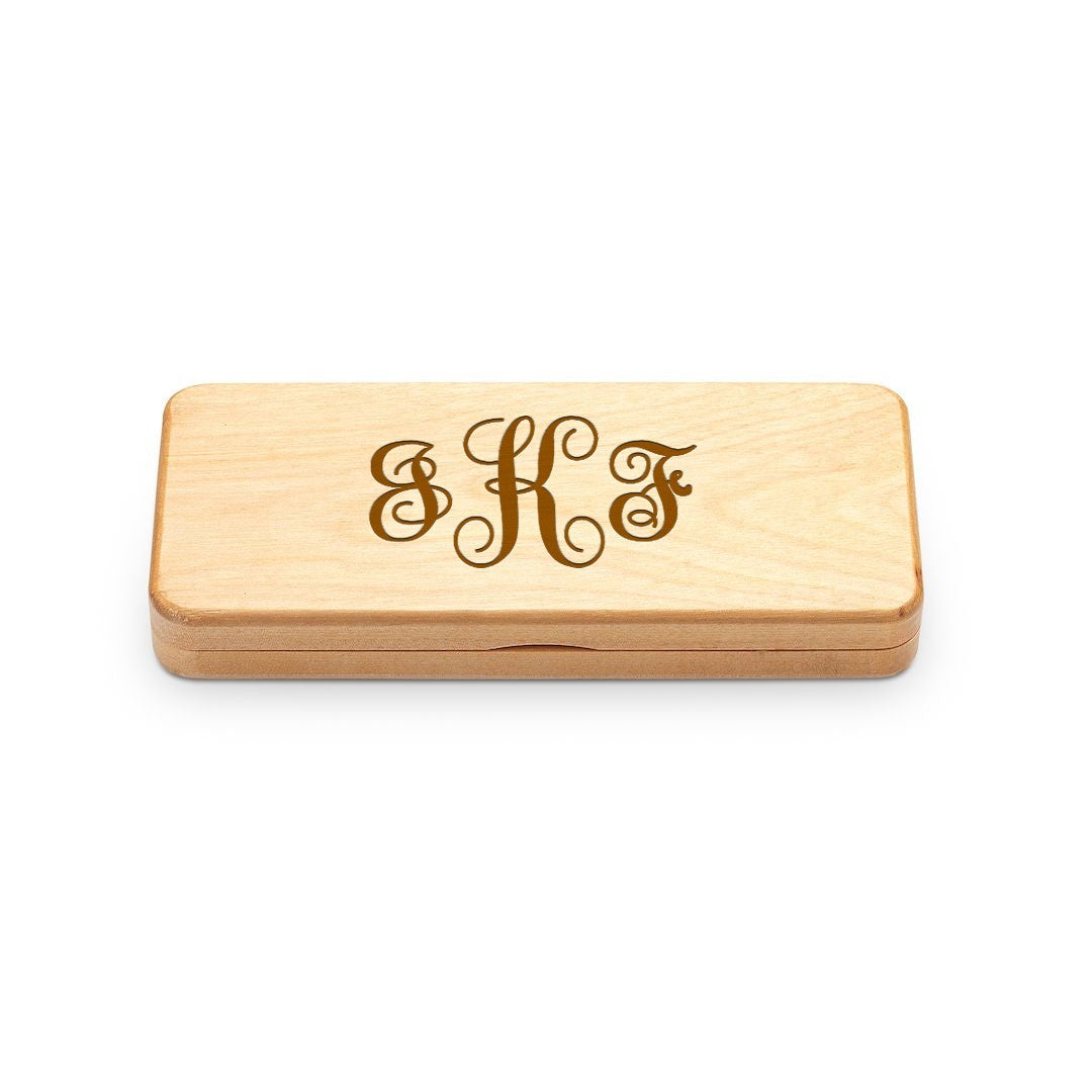 Script Monogram Theme Elegance Collection Maple Wood Pen & Pencil Set