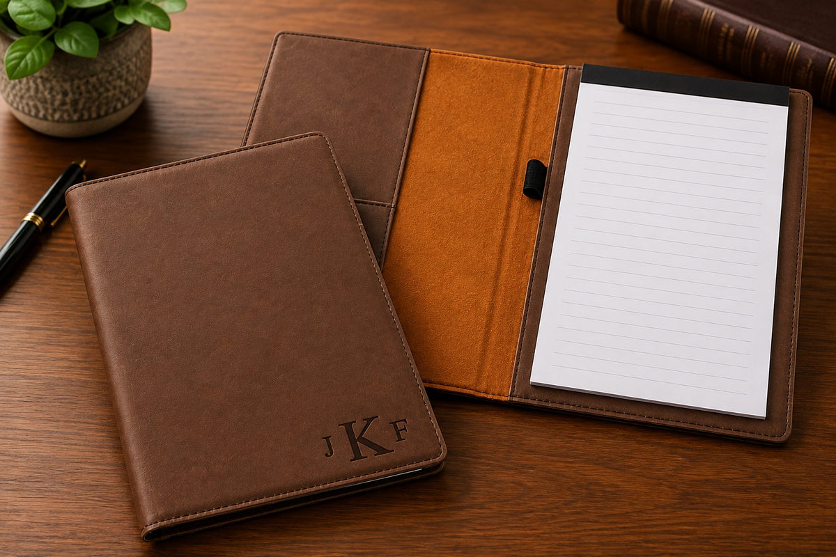 Brown Portfolio & Notebook with Roman Monogram
