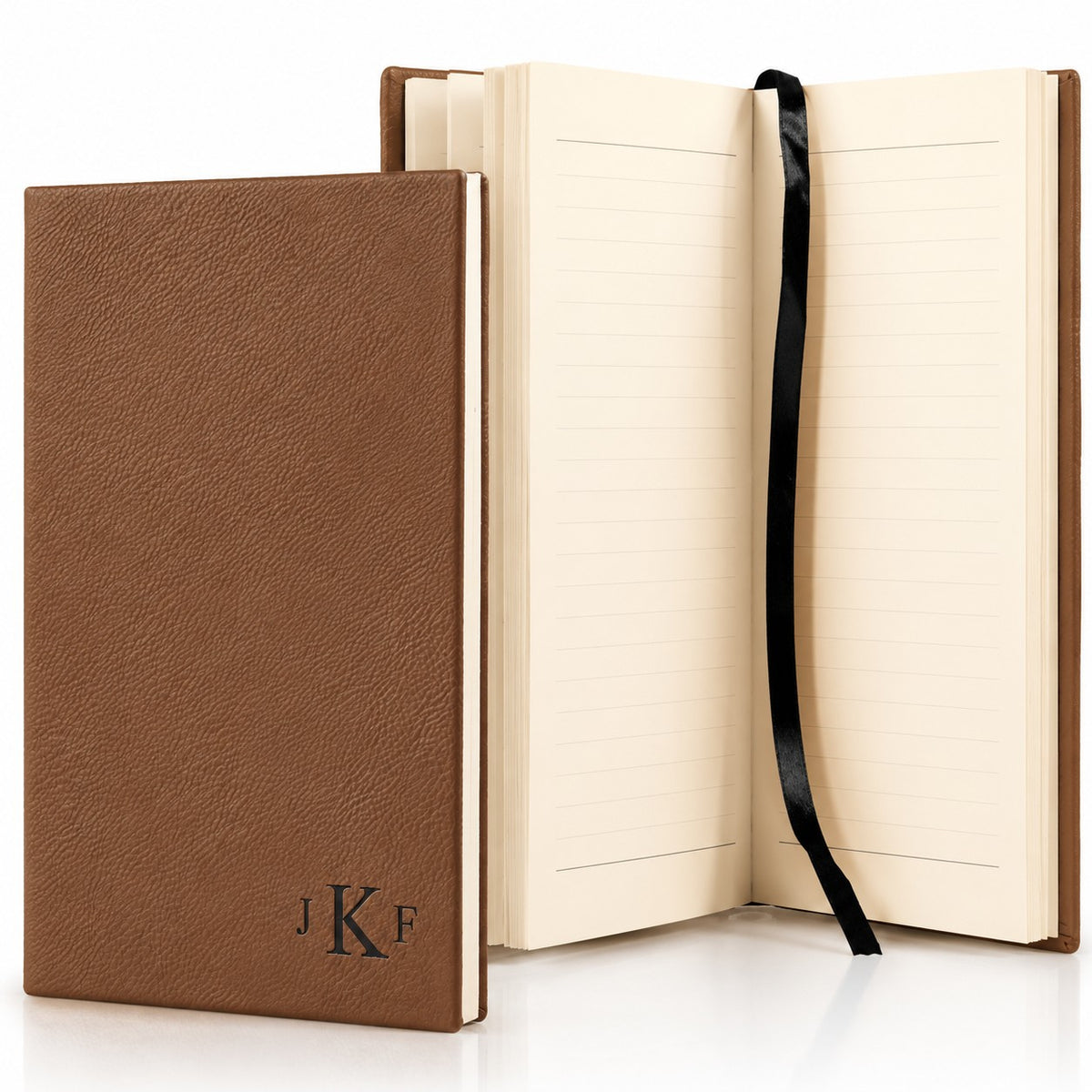 Dark Brown Journal with Black Satin Bookmark with Roman Monogram