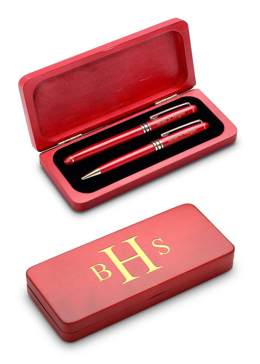 Roman Monogram Elegance Collection Cherrywood Ballpoint Pen & Fountain Pen Set