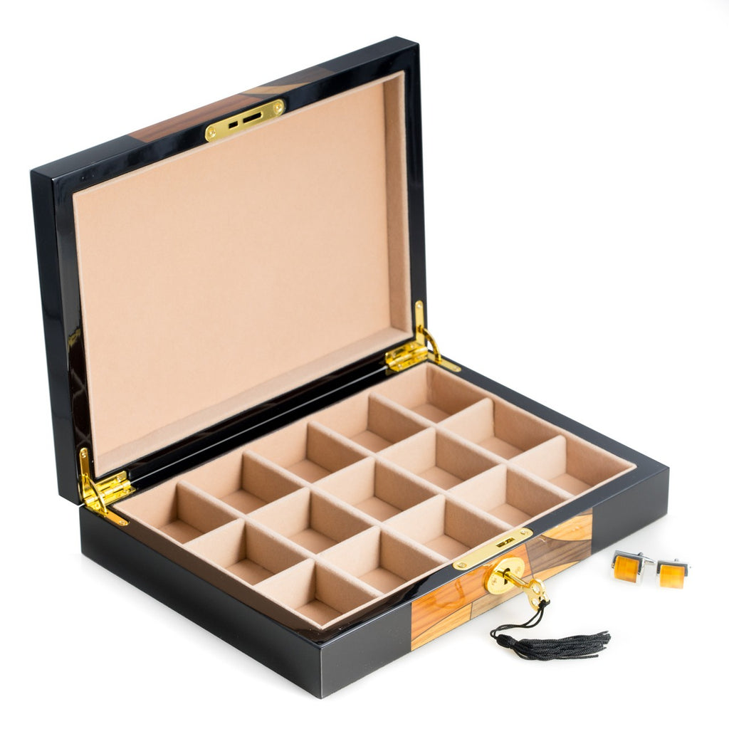 Black Lacquered Wood Cufflinks & Accessories Box