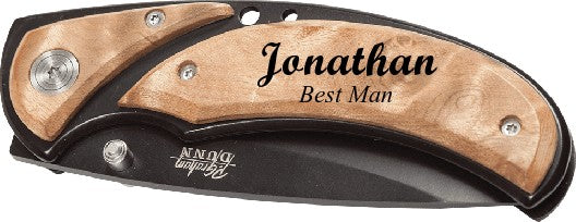 Personalized Wood & Black Steel Lockblade Pocket Knife