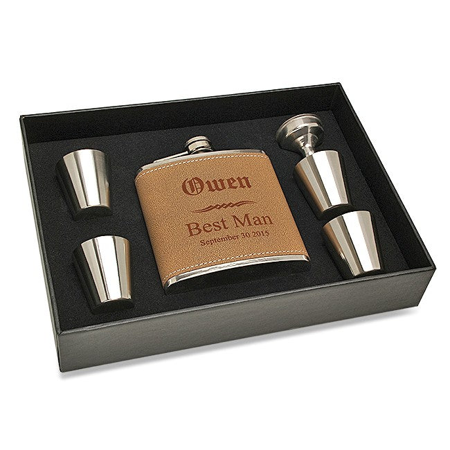 Groomsman's Personalized Leather Flask Set - Executive Gift Shoppe
