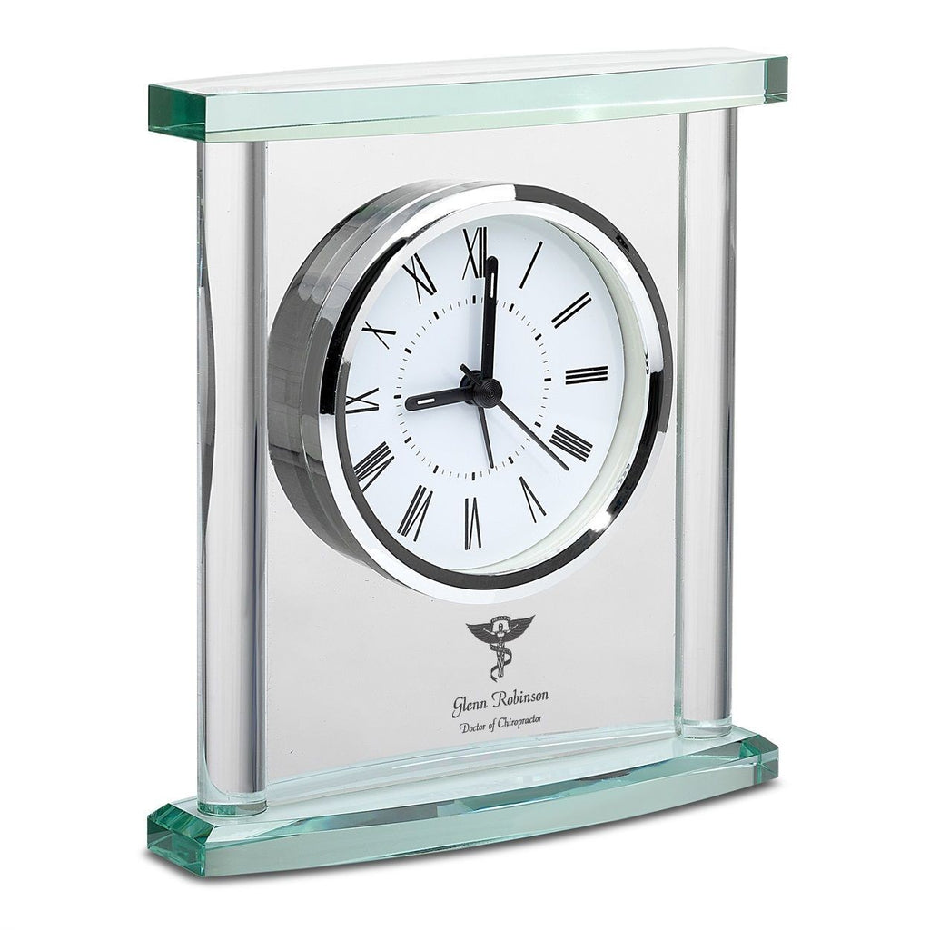 Chiropractor Personalized Glass Table Clock with Silver Finish Accents