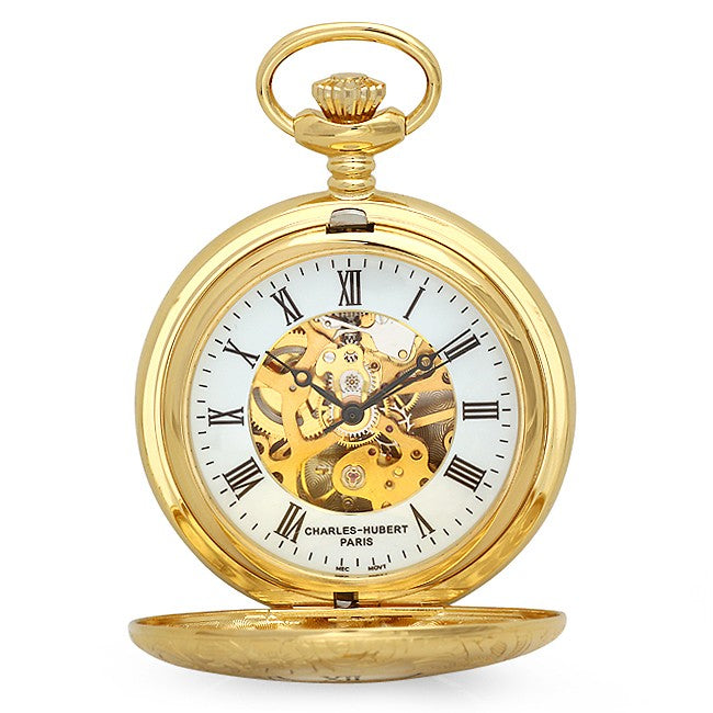 Gold Mechanical Charles Hubert Pocket Watch and Chain #3536 - Executive Gift Shoppe