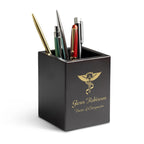 Cherry Finish Wood Chiropractor Theme Personalized Pen and Pencil Cup