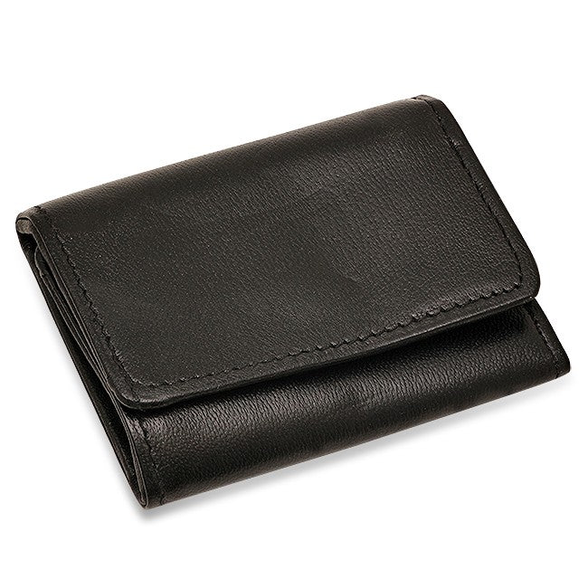 Black Leather Trifold Key Holder Wallet With Snap Change Pouch
