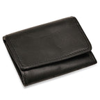 Black Leather Trifold Key Holder Wallet With Snap Change Pouch