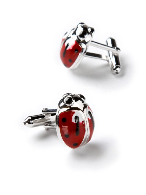 Hand Painted Enamel & Sterling Silver Ladybug Cufflinks
