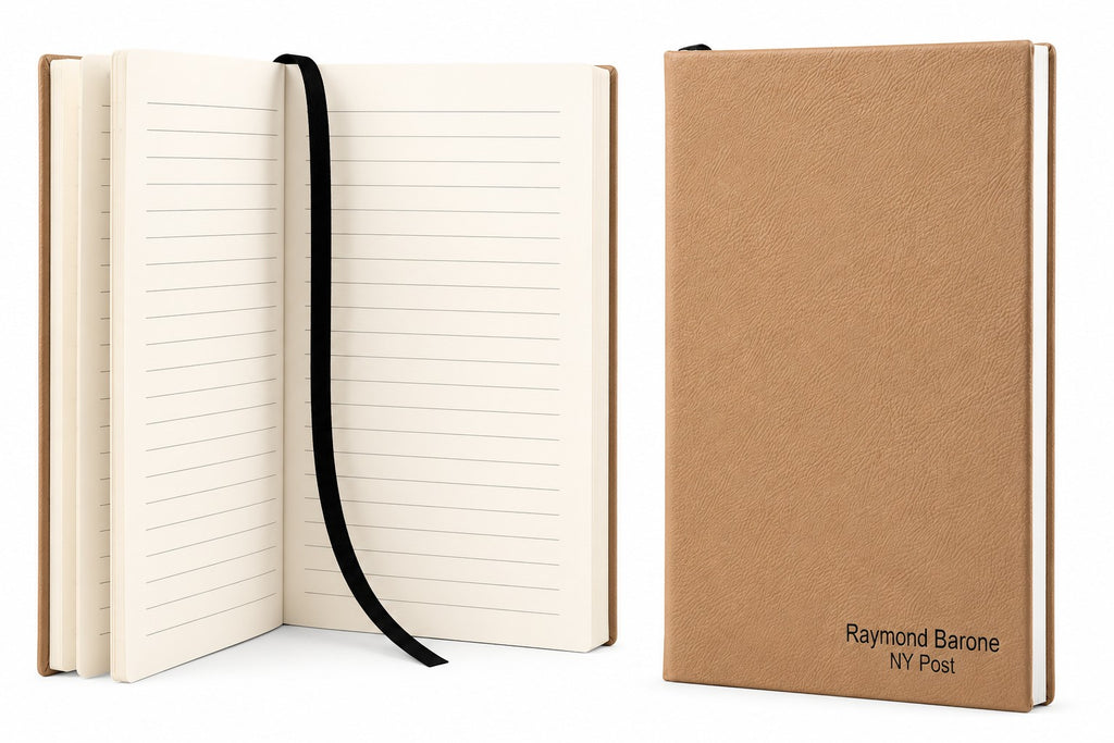 Personalized Light Brown Journal with Black Satin Bookmark