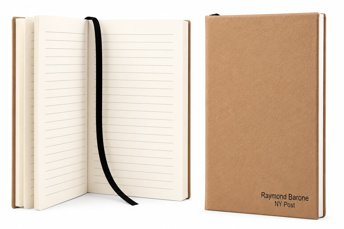 Personalized Light Brown Journal with Black Satin Bookmark