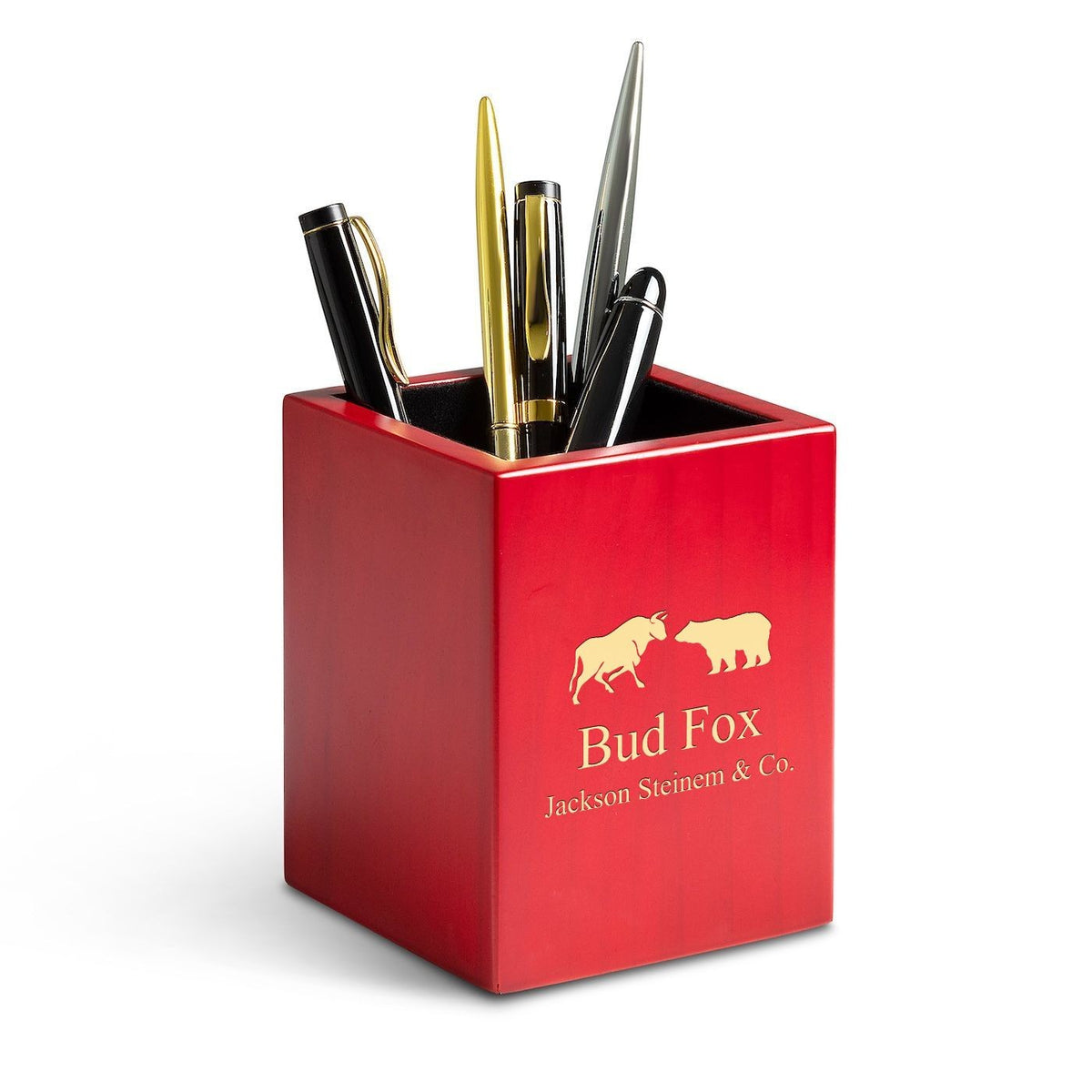 Rose Finished Wood Wall Street Theme Personalized Pen and Pencil Cup