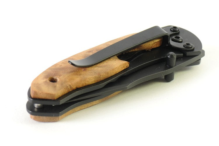 Personalized Wood & Steel Lockblade Knife with Belt Clip - Executive Gift Shoppe