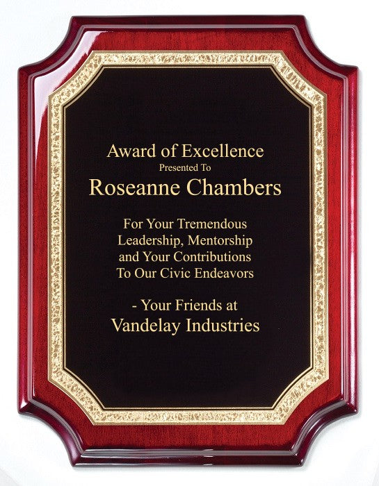 Personalized Beveled Corner Rosewood Plaque With Gold Border