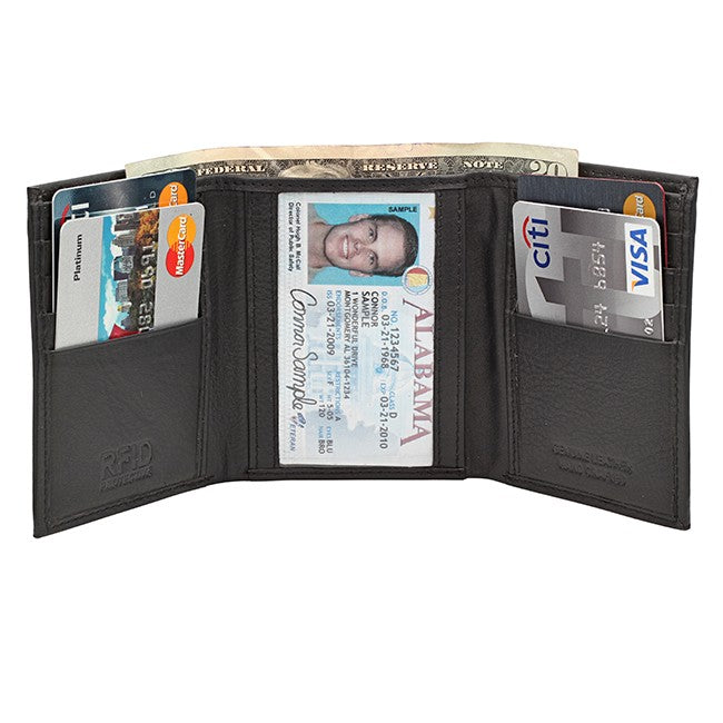 RFID Blocking Trifold Wallet With Center ID Window