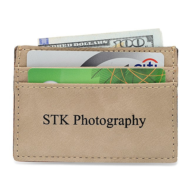 Personalized Tan Leatherette Money Clip & Credit Card Holder
