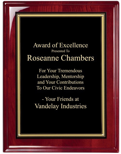 Rosewood Plaque With Black & Gold Engraving Plate - RP114