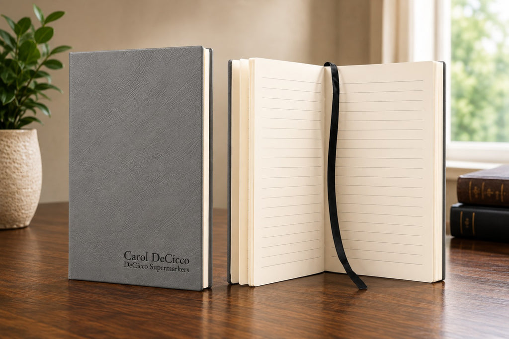 Personalized Gray Journal with Black Satin Bookmark