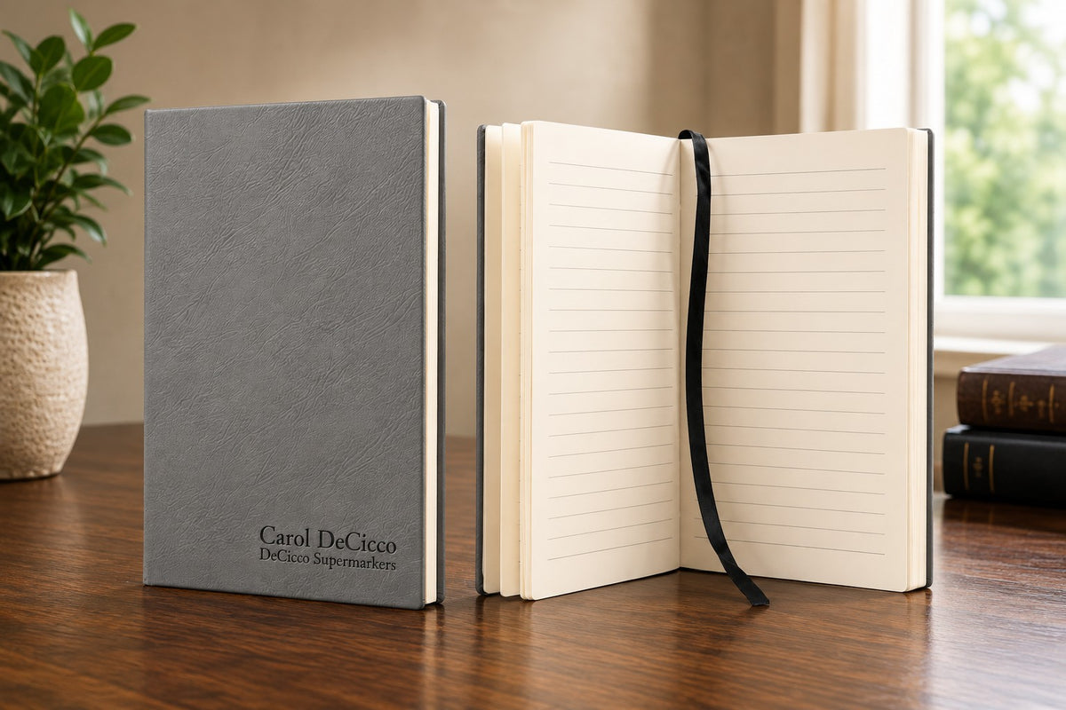 Personalized Gray Journal with Black Satin Bookmark