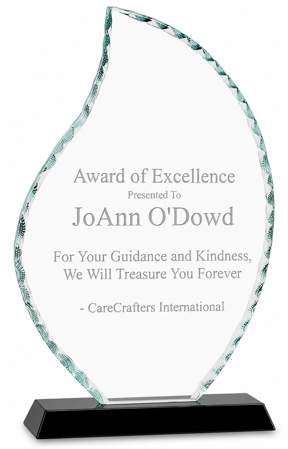 Personalized Crystal Flame Recognition Award With Black Base