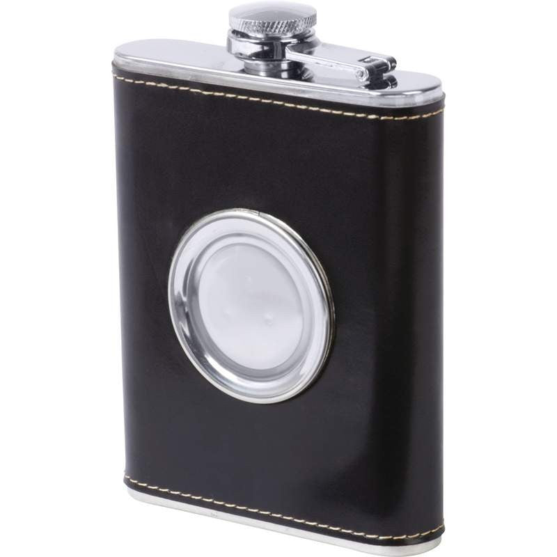 Personalized Leather Flask With Built In Shot Cup - Executive Gift Shoppe
