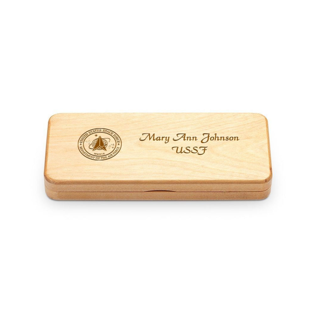Space Force Theme Personalized Elegance Collection Maple Wood Pen & Pencil Set
