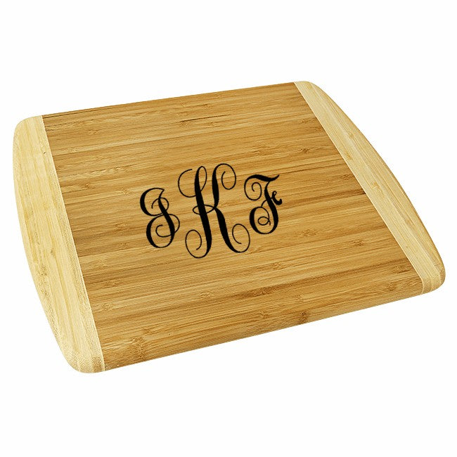 Script Monogram Two Tone Bamboo Cutting Board - Large