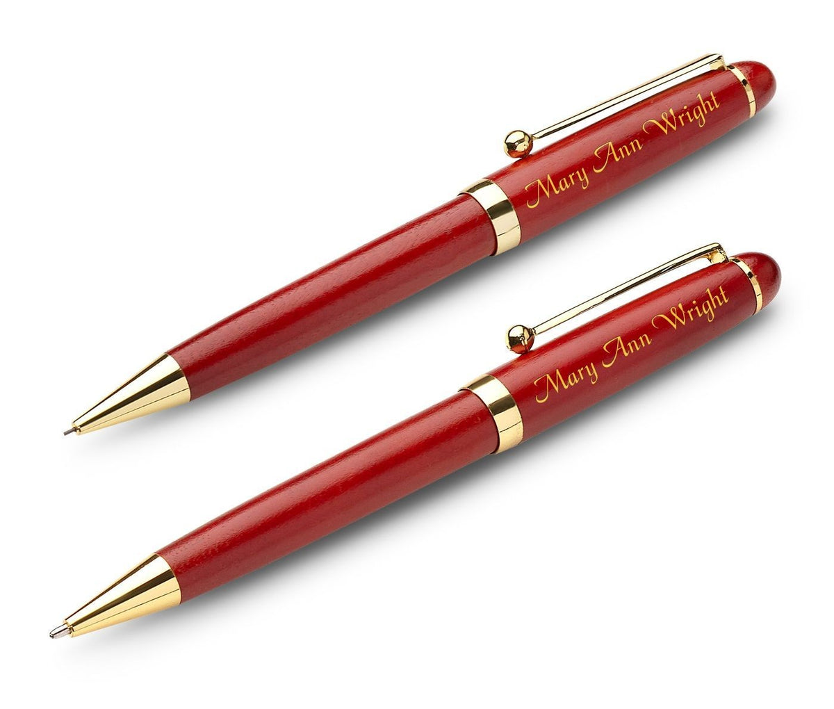 Personalized Cherrywood Pen & Pencil Box Set