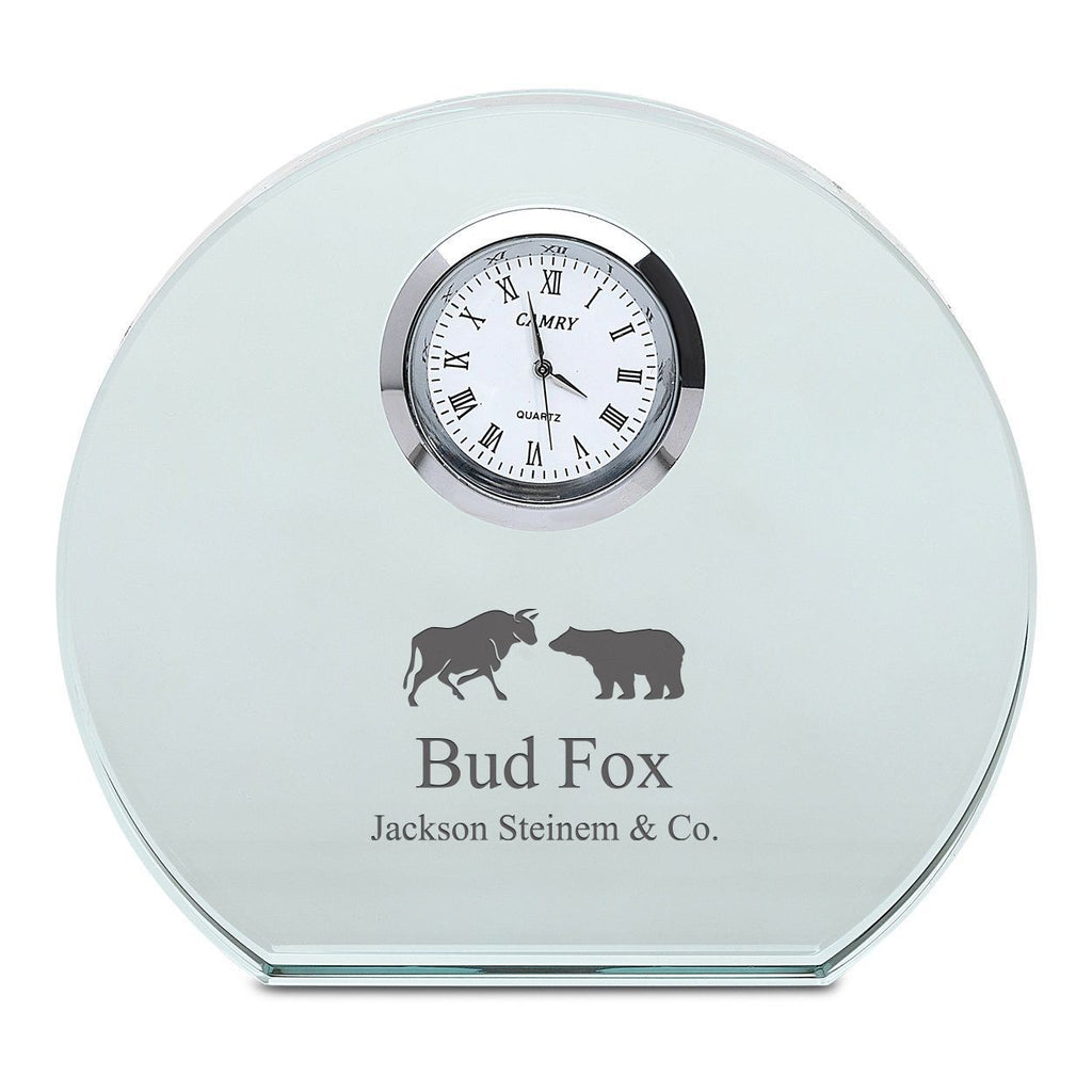 Bull & Bear Personalized Round Crystal Desk Clock