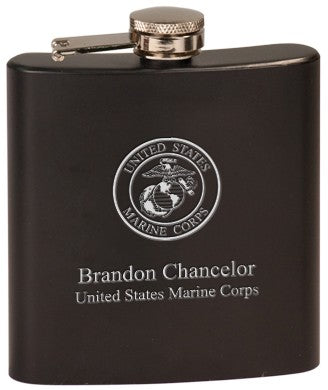 Personalized US Marines Black Flask - Executive Gift Shoppe