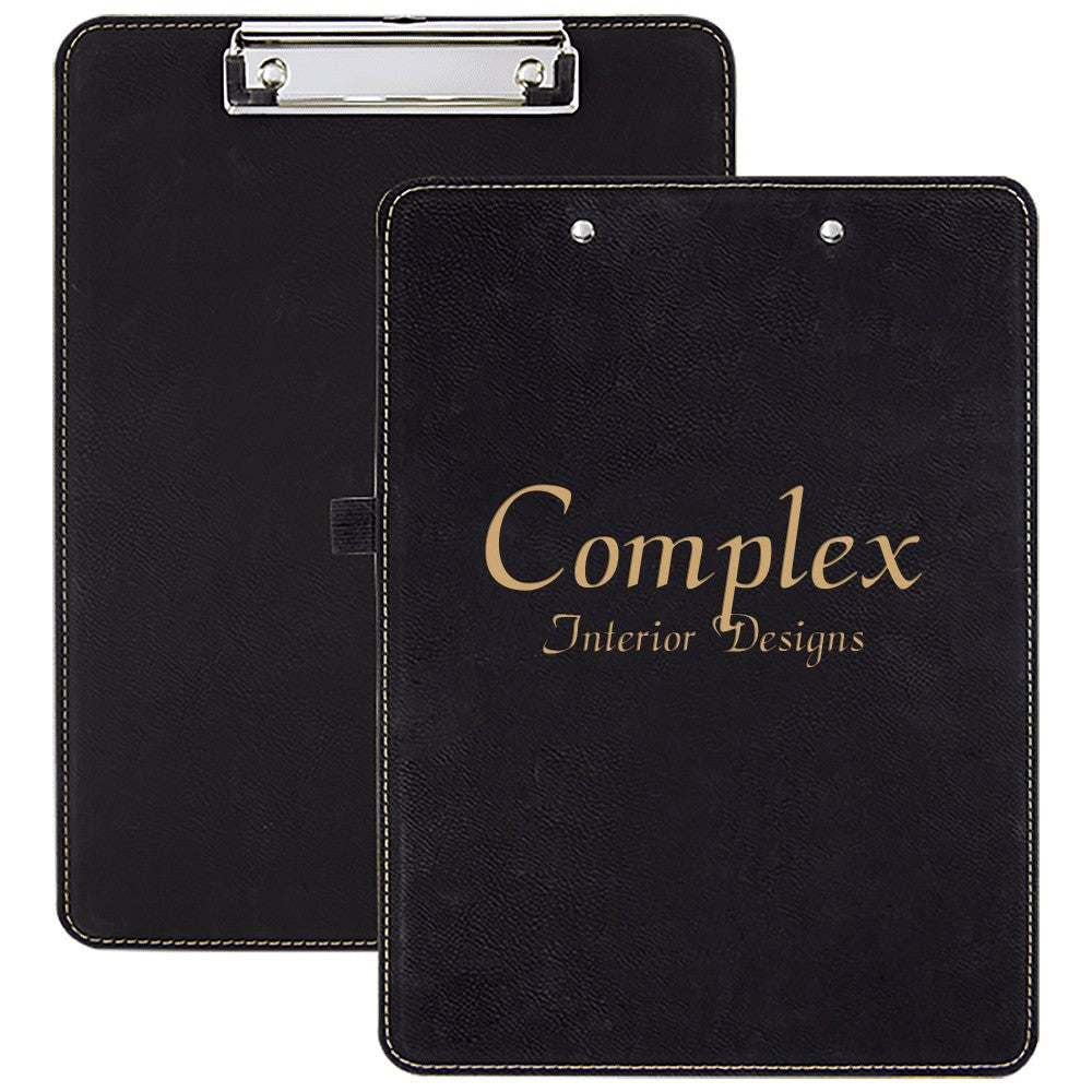 Personalized Black & Gold Leatherette Clipboard