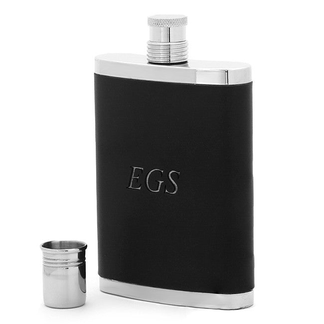 Leather Wrap Personalized Flask with Attached Shot Cup - Executive Gift Shoppe
