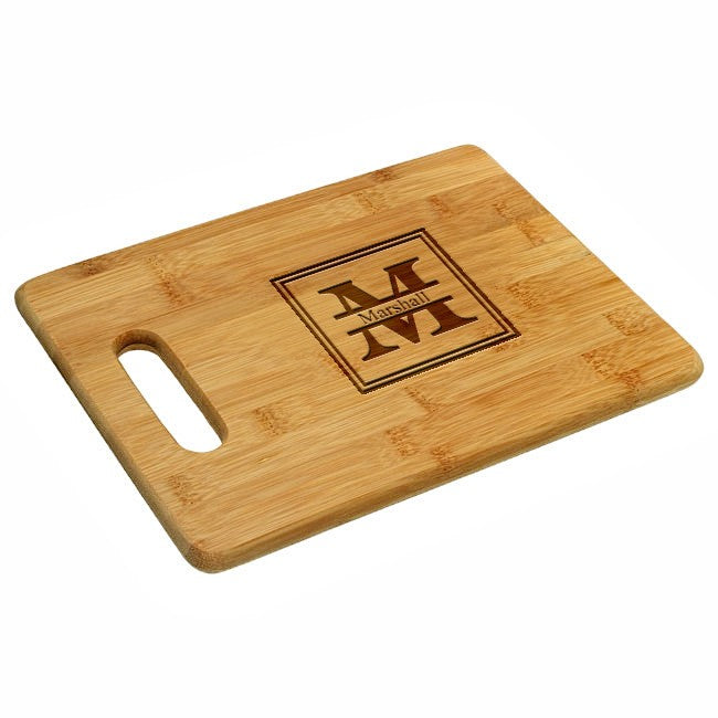 Split Monogram Bamboo Cutting Board With Handle
