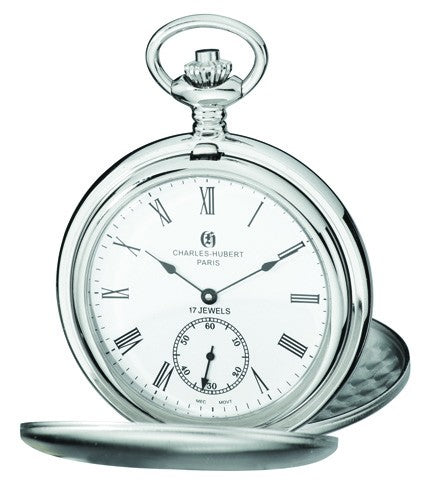 Satin Silver Charles Hubert Pocket Watch & Chain #3908-WR - Executive Gift Shoppe