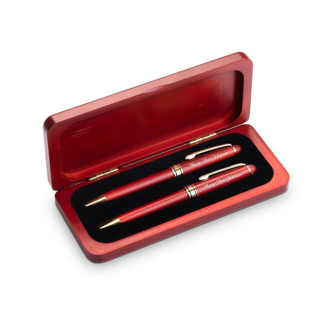 Space Force Theme Personalized Cherry Finish Pen & Pencil Set
