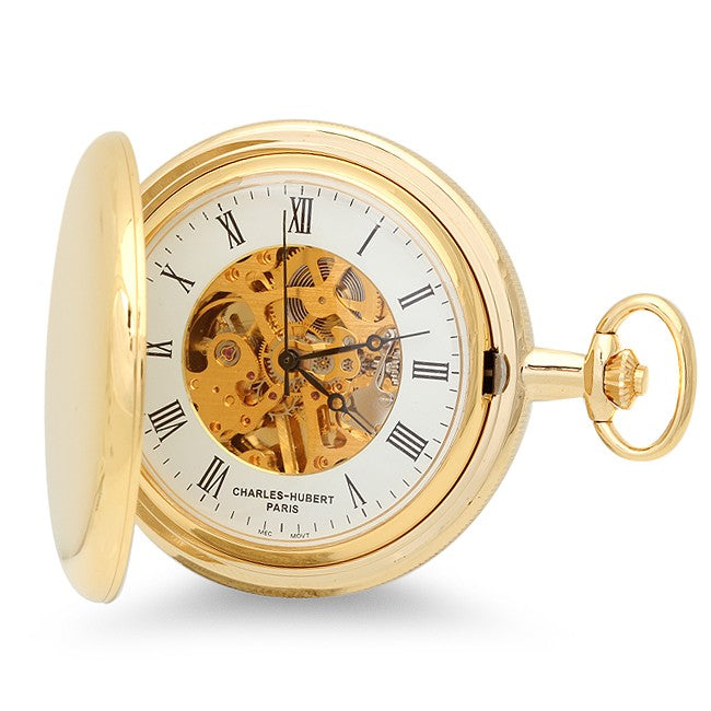 Polished Gold Mechanical Pocket Watch & Chain - Executive Gift Shoppe