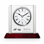 Prestige Collection Wall Street Theme Personalized Rosewood, Glass & Steel Desktop Clock