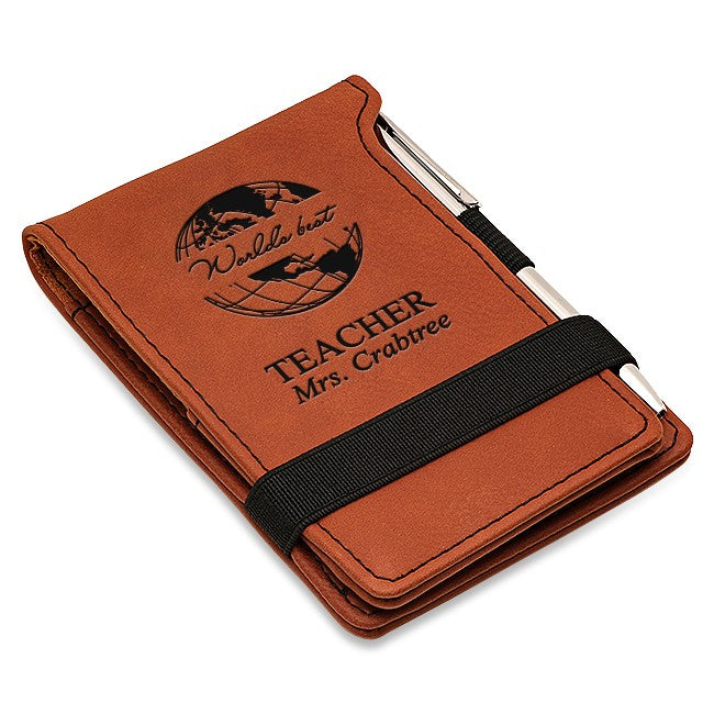 World's Best Teacher Rawhide Leatherette Notepad & Pen