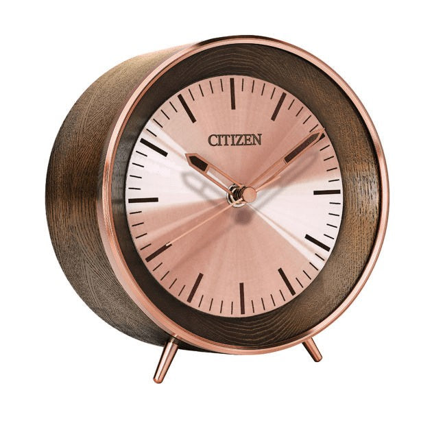 Workplace Collection Rose Gold & Wood Desk Clock by Citizen