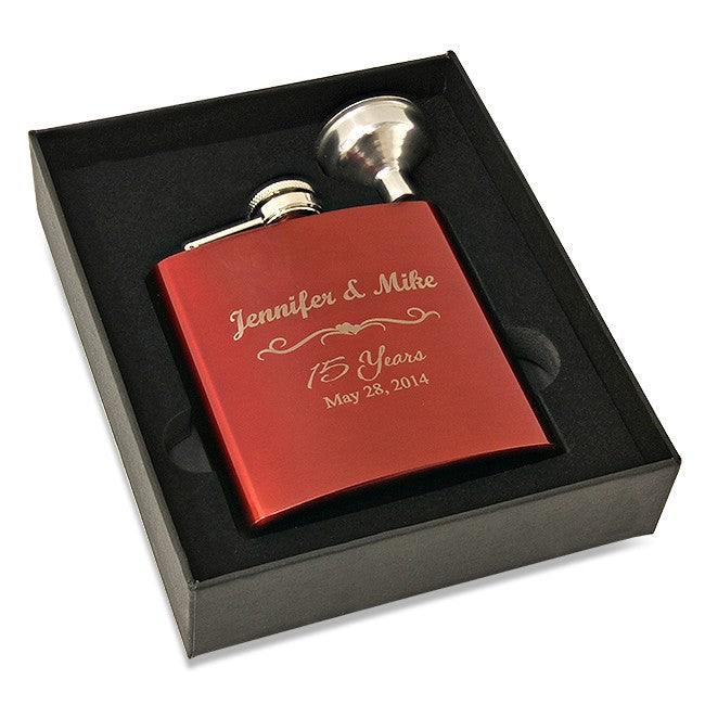 Anniversary Gift Engraved Red Flask & Funnel Set - Executive Gift Shoppe