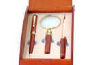 Rosewood & Brass Pen, Letter Opener and Magnifier Gift Set
