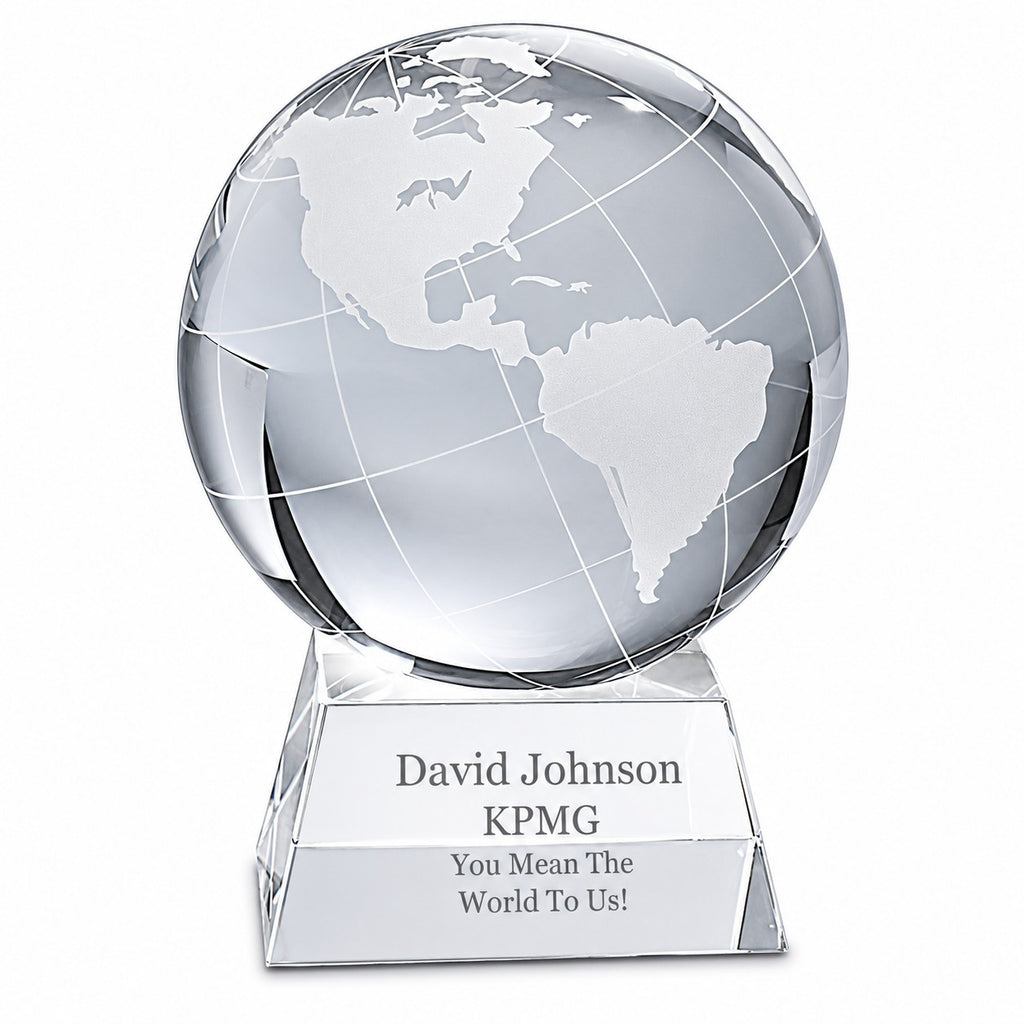 Clear Crystal Globe With Laser Engraved Pedestal Base - 5 1/2" Height