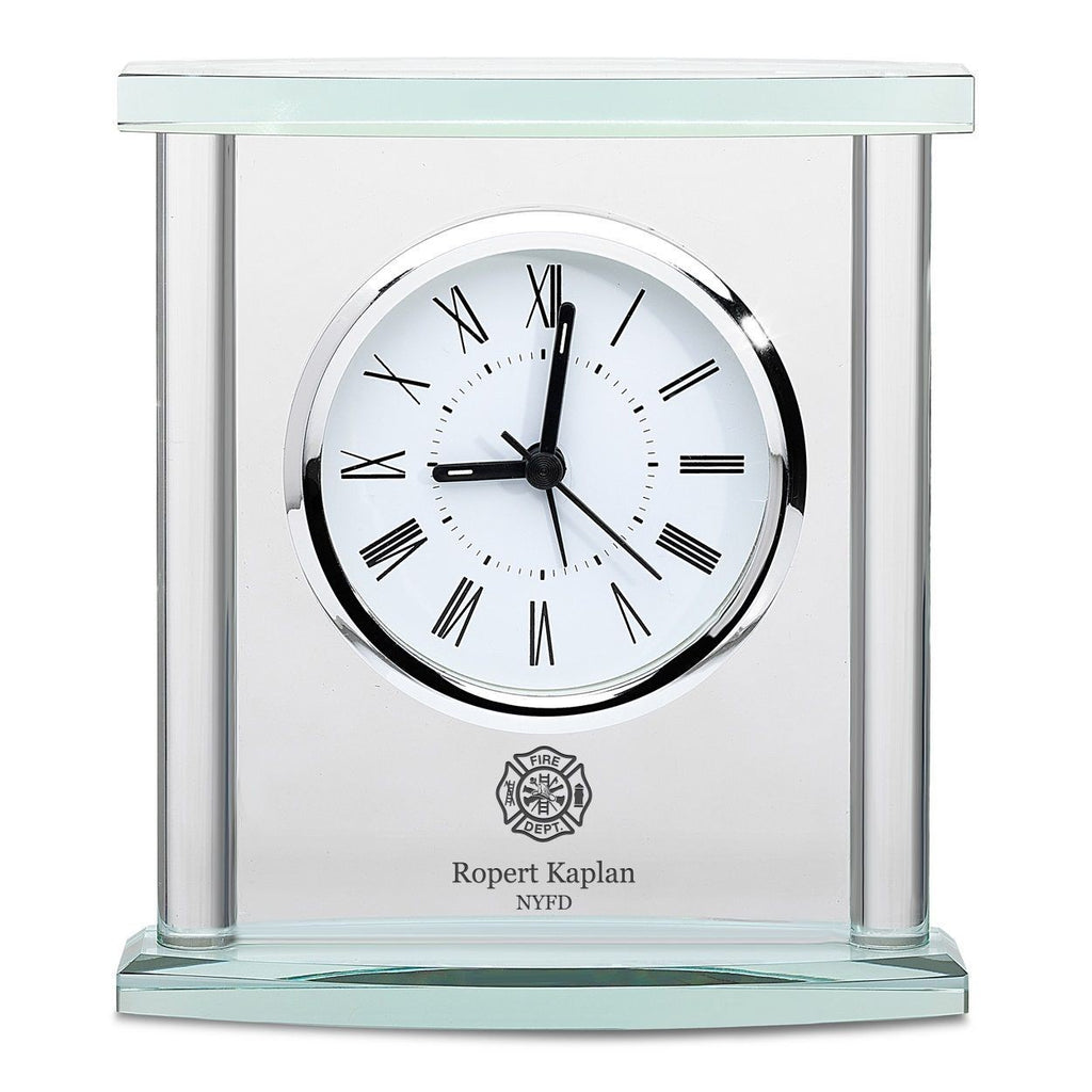 Firefighter Personalized Glass Table Clock with Silver Finish Accents