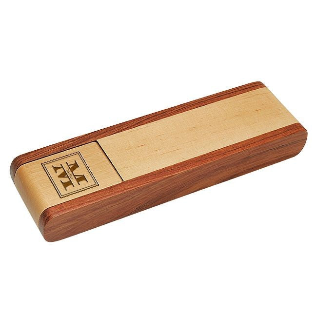 Split Monogram Laser Engraved Flip Over Wooden Pen Stand & Pen