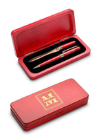 Split Monogram Engraved Black & Gold Ballpoint Pen with Cherry Wood Box