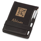 Initial Monogram Black Leatherette Notepad & Pen