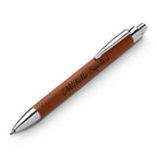 Silver & Rawhide Leatherette Click Action Ballpoint Pen - Free Personalization