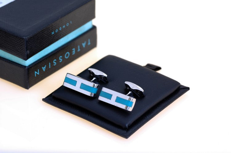 Sterling Silver & African Turquoise Dash Collection Cufflinks by Tateossian