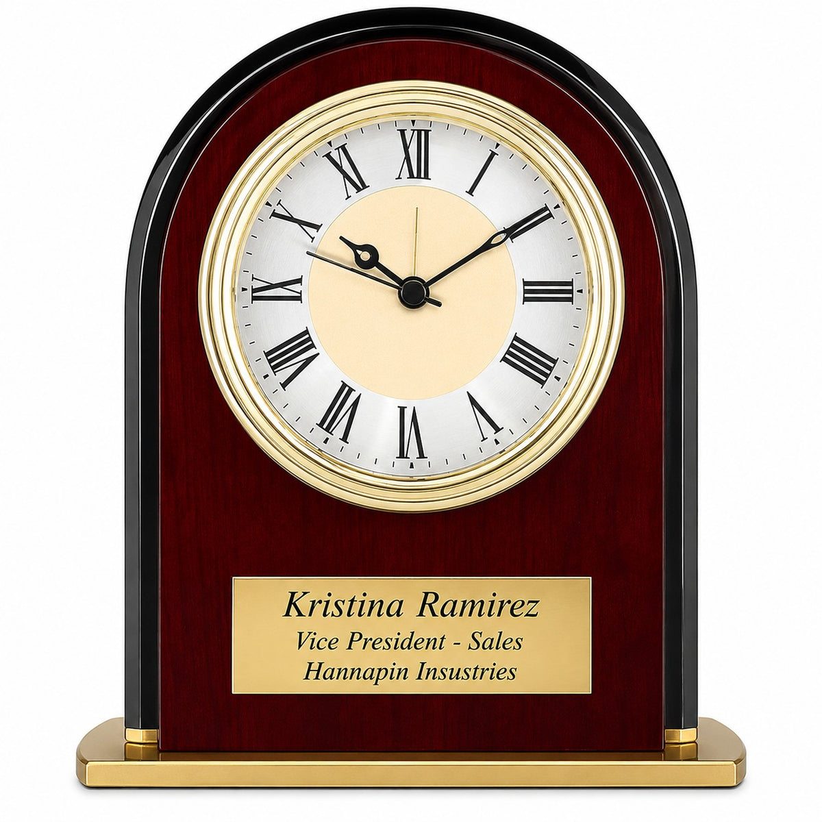 Arched Mahogany & Black Personalized Desk Clock - Executive Gift Shoppe